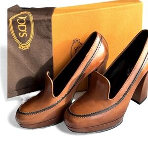 TOD’S Women’s Brown Leather Platform Heels – Size 39